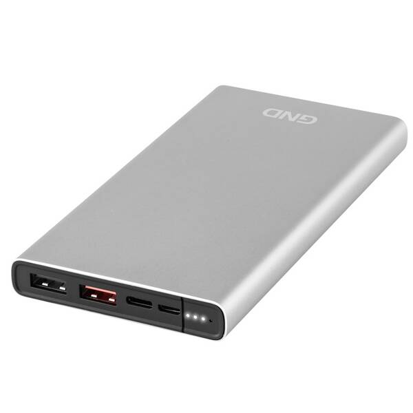 Powerbanka GND 10000 mAh, USB-C PD 18W stříbrná


