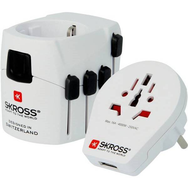 Cestovní adaptér SKROSS PRO World & USB, 6,3A max. bílý

