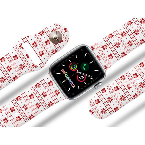 Řemínek Mi-Band na Apple Watch 42/44/45/49 mm - motiv Malované vločky, bílý 

