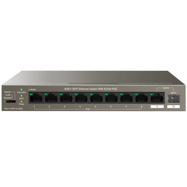 Switch Tenda TEG1110PF-8-102W šedá

