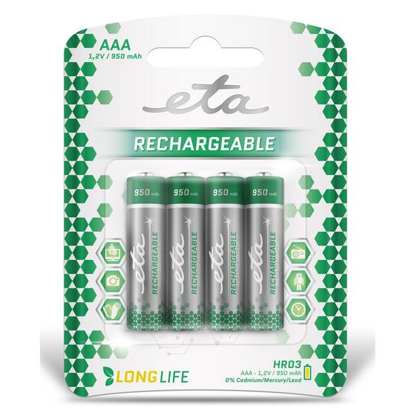 Baterie nabíjecí ETA AAA, HR03, 950mAh, Ni-MH, blistr 4ks 
