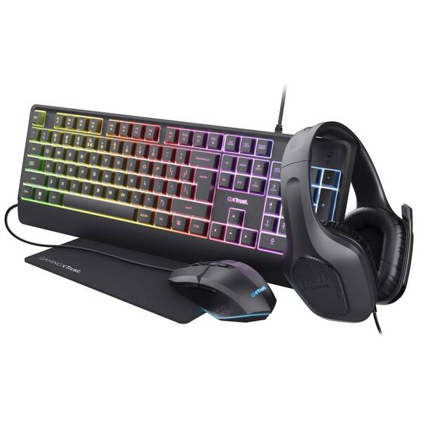 Herní set Trust GXT 792 Quadrox 4v1, klávesnice + headset + myš + podložka pod myš černá

