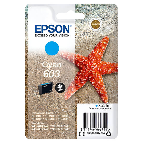 Inkoustová náplň Epson 603, 130 stran azurová

