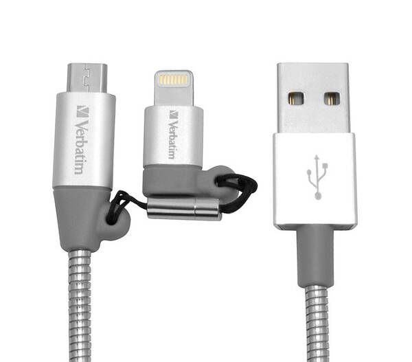 Kabel Verbatim USB/micro USB + lightning, 1m stříbrný

