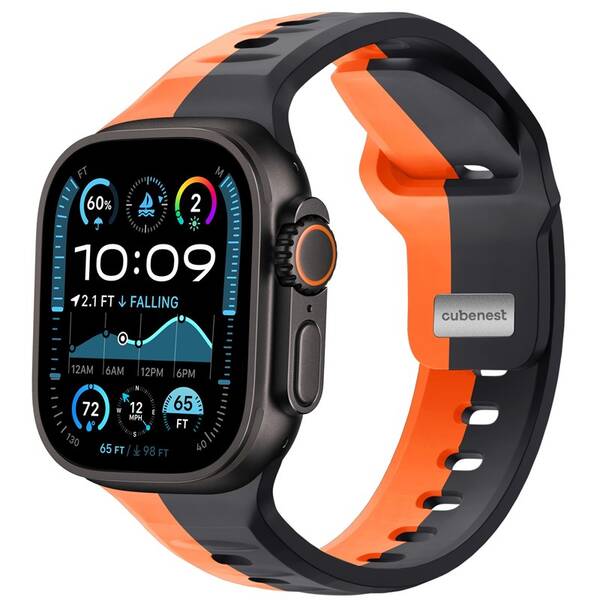 Řemínek Cubenest Premium Silikon Sport na Apple Watch 42/44/45/Ultra 49 mm černý/oranžový

