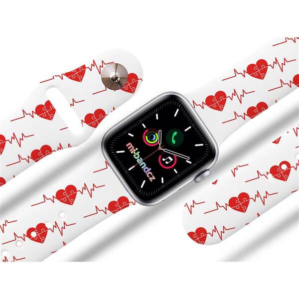 Řemínek Mi-Band na Apple Watch 42/44/45/49 mm - motiv EKG puzzle, bílý 


