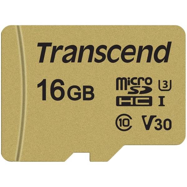 Paměťová karta Transcend 500S microSDHC 16GB UHS-I U3 (Class 10) (95R/60W) + adapter 

