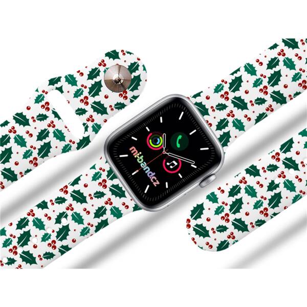 Řemínek Mi-Band na Apple Watch 42/44/45/49 mm - motiv Cesmína, bílý 

