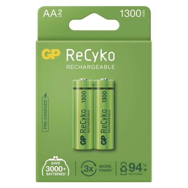 Baterie nabíjecí GP ReCyko, HR06, AA, 1300mAh, NiMH, krabička 2ks 

