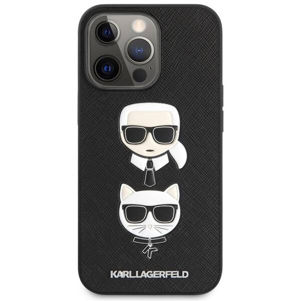 Kryt na mobil Karl Lagerfeld Saffiano Karl and Choupette Heads na Apple iPhone 13 Pro černé

