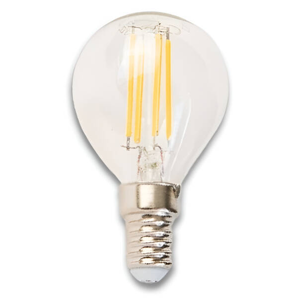 Žárovka LED Tesla Lightning filament miniglobe, E14, 4,2W, teplá bílá 

