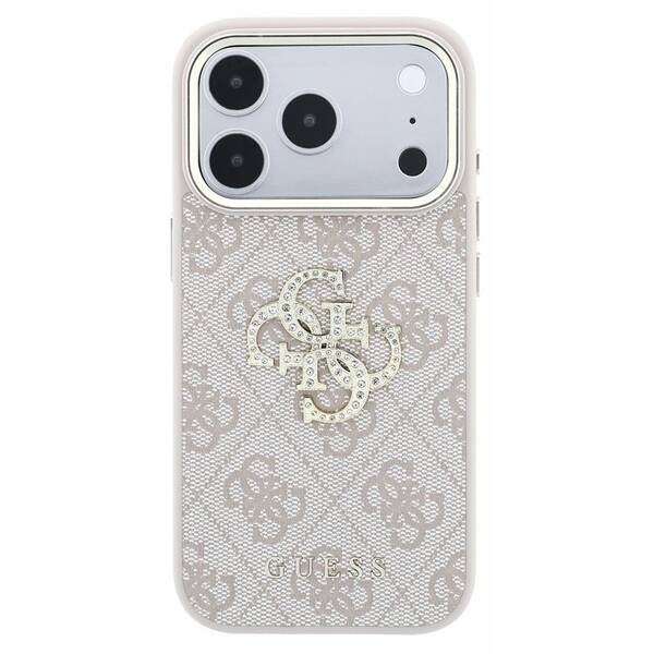 Kryt na mobil Guess PU 4G Strass Metal Logo na Apple iPhone 18 Pro růžový


