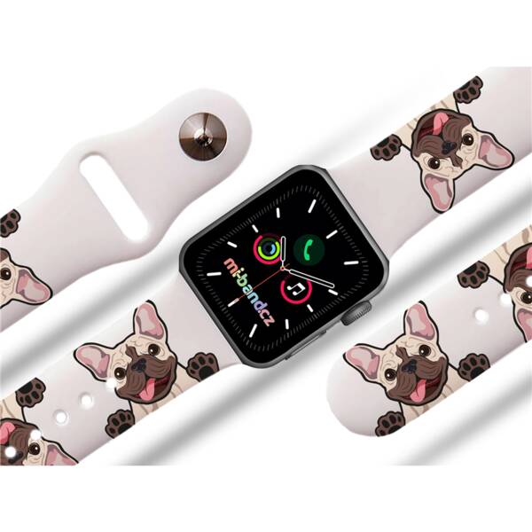 Řemínek Mi-Band na Apple Watch 42/44/45/49 mm - motiv Buldok, bílý 

