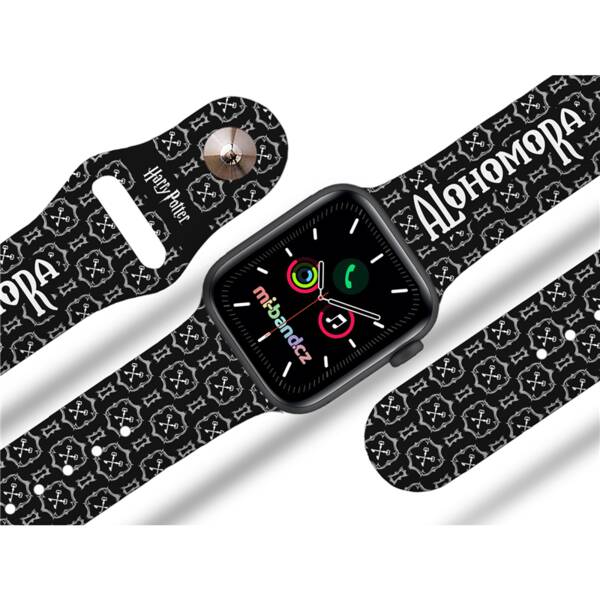 Řemínek Harry Potter na Apple Watch 42/44/45/49 mm - motiv Alohomora, černý 

