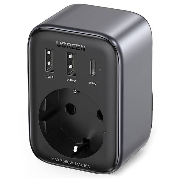 Nabíječka do sítě UGREEN 1x AC, 2x USB, 1x USB-C, 30W šedá

