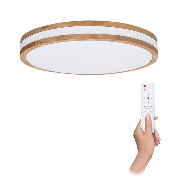 Stropní svítidlo Solight Woody, 48W, s dálkovým ovladačem, 3360lm, 38cm, stmívání, studená/neutrální/teplá bílá bílé/hnědé

