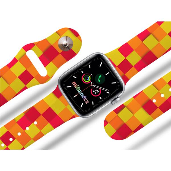 Řemínek Mi-Band na Apple Watch 42/44/45/49 mm - motiv Barevná šachovnice, bílý 


