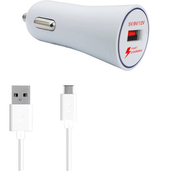Adaptér do auta WG 1xUSB, QC 3.0 + USB-C kabel bílý

