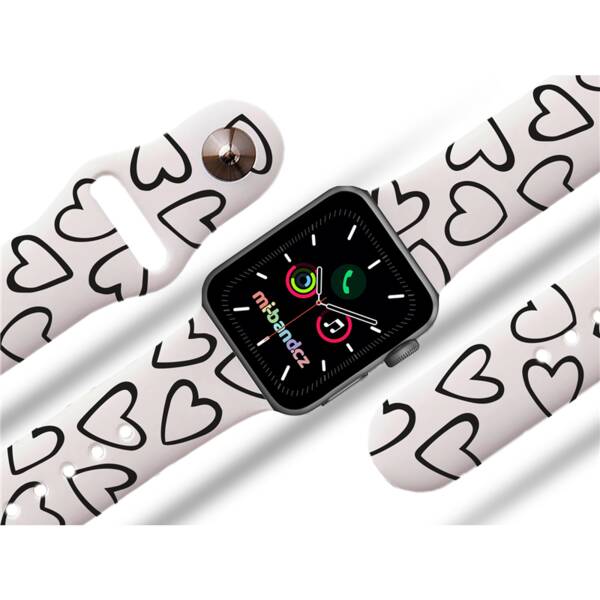 Řemínek Mi-Band na Apple Watch 42/44/45/49 mm - motiv Srdce černobílá, bílý 

