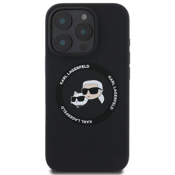 Kryt na mobil Karl Lagerfeld Liquid Silicone K&CH Heads MagSafe na Apple iPhone 16 Pro Max černá barva
