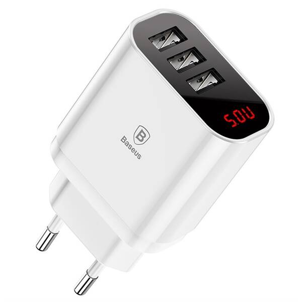 Nabíječka do sítě Baseus Mirror Lake Digital Display 3xUSB 3.4A bílá

