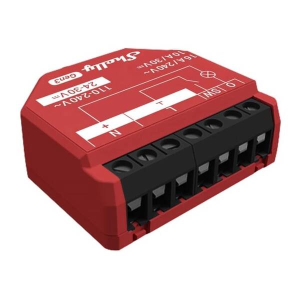 Modul Shelly Gen3 1PM, spínací modul, WiFi červená barva

