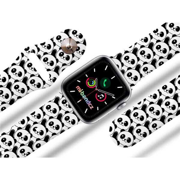 Řemínek Mi-Band na Apple Watch 42/44/45/49 mm - motiv Pandy, bílý 

