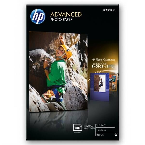 Fotopapír HP Advanced Photo Paper, lesklý, 10 x 15cm, bez okraj, 100 listů, 250 g/m2 

