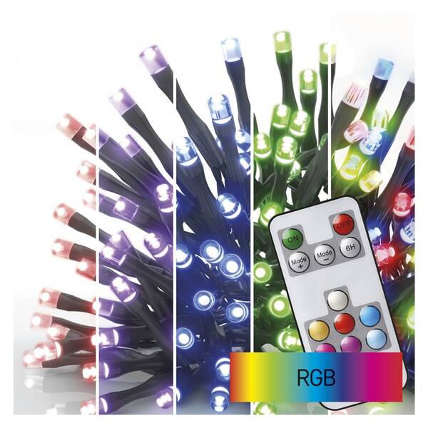 Vánoční osvětlení EMOS 160 LED řetěz, 16 m, venkovní i vnitřní, RGB, ovladač, programy, časovač 

