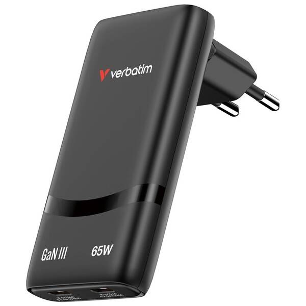 Nabíječka do sítě Verbatim Fold 'n' Go 65W, 2×USB-C PD3.0 černá

