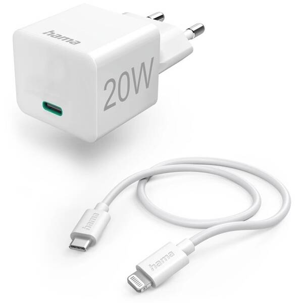 Nabíječka do sítě Hama 20W, USB-C PD + kabel USB-C Lightning 1 m bílá


