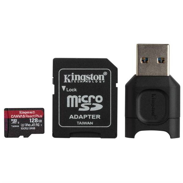 Paměťová karta Kingston MicroSDXC 128GB UHS-II U3 (285R/165W) + adaptér + čtečka 

