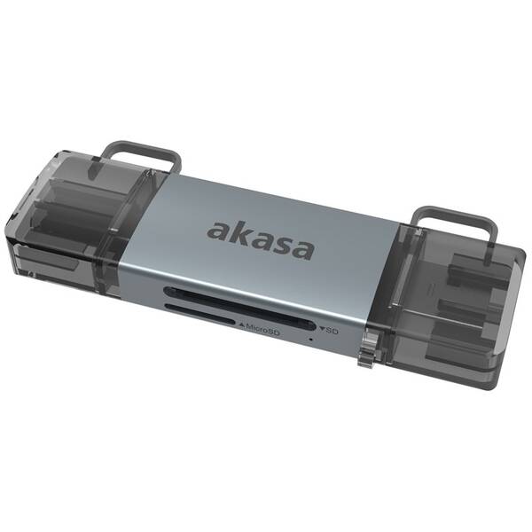 Čtečka paměťových karet AKASA AK-CR-12, 2in1, USB/USB-C 3.2 stříbrná

