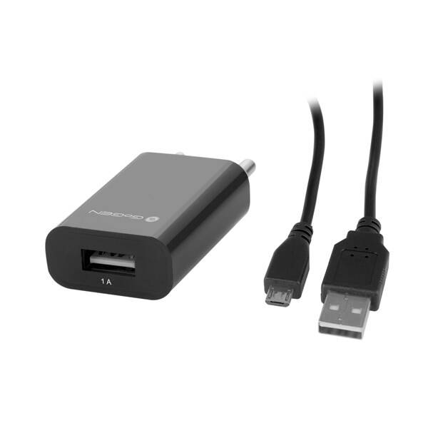 Nabíječka do sítě GoGEN ACH 101 C, 1x USB + microUSB kabel 1,2m černá

