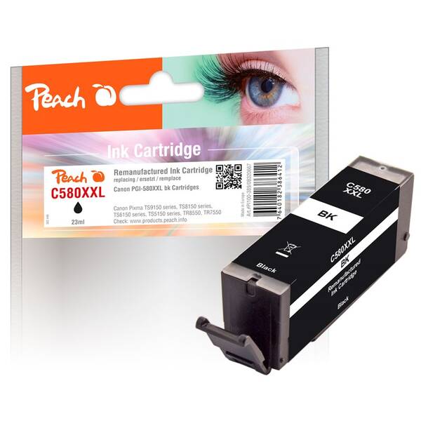 Inkoustová náplň Peach Canon PGI-580XXL, 23ml černá


