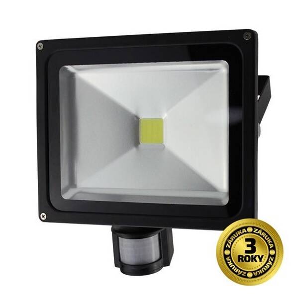 LED reflektor Solight 30W, studená bílá, 2100lm, se senzorem černý

