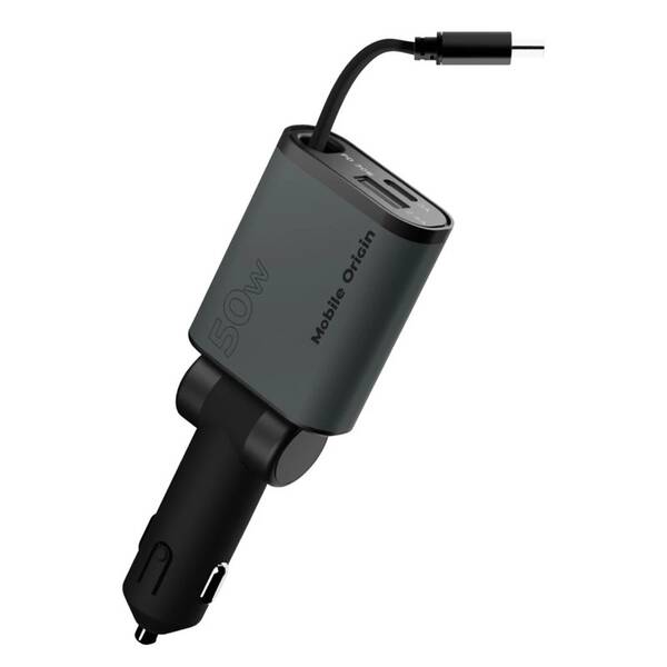 Adaptér do auta Mobile Origin 3in1 50W CA27 - USB-C, USB-A + USB-C kabel černý/šedý

