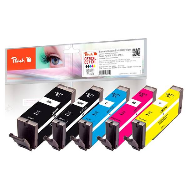 Inkoustová náplň Peach Canon PGI570XL/CLI571XL, 975 stran vícebarevná

