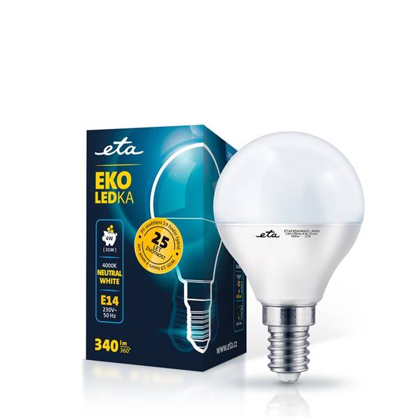 Žárovka LED ETA EKO LEDka mini globe 4W, E14, neutrální bílá 

