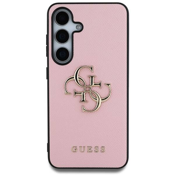 Kryt na mobil Guess PU Grained 4G Metal Logo na Samsung Galaxy S25 růžový

