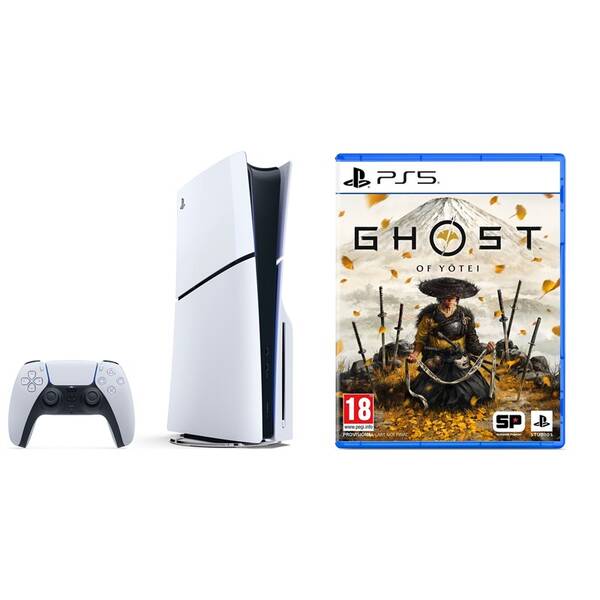 Set výrobků Sony Herní konzole Sony PlayStation 5 (typ modelu - slim) + Hra Sony PlayStation 5 Ghost of Yōtei Standard Edition bílá

