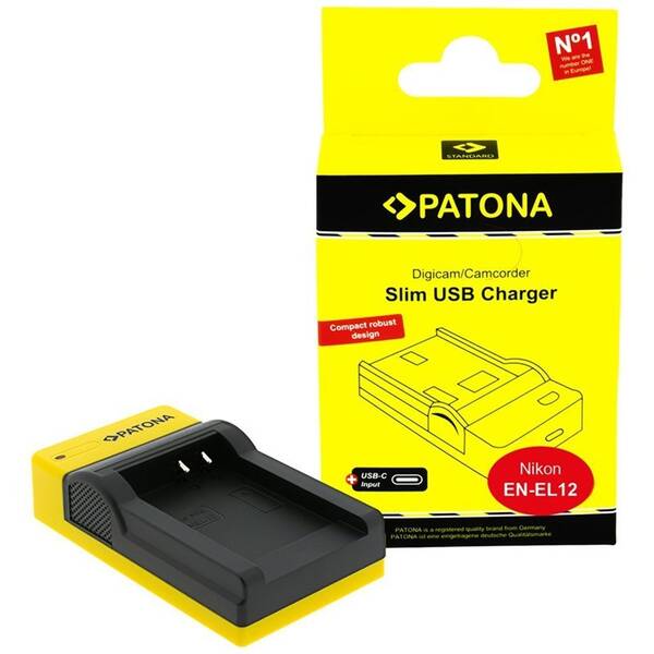 Nabíječka PATONA Slim USB Charger EN-EL12/NP-FM500H (Nikon) černá/žlutá


