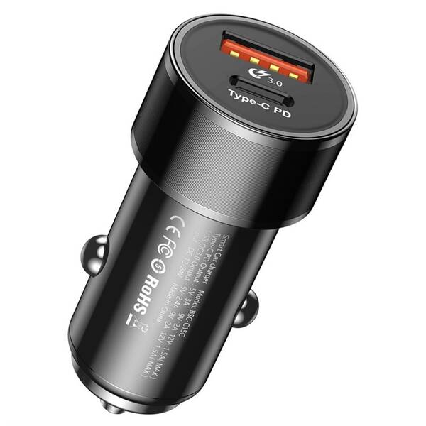 Adaptér do auta Baseus Small Screw Type-C PD + USB Quick Charge 36W černý

