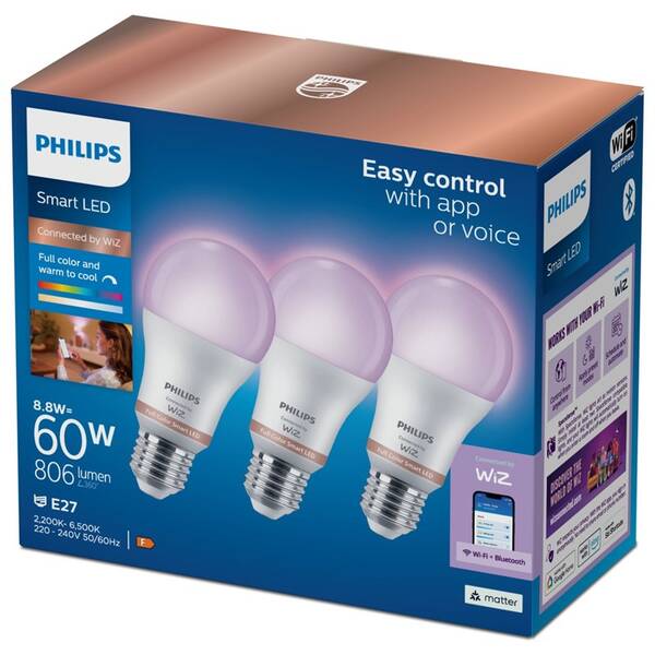 Chytrá žárovka Philips Smart LED 8,8 W, E27, RGB, 3 ks 

