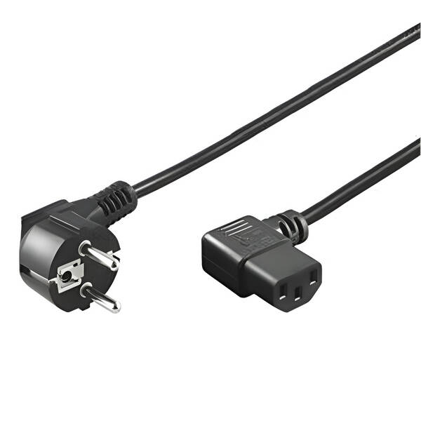 Kabel PremiumCord síťový 230V k počítači, IEC konektor do úhlu 90°, 3 m 

