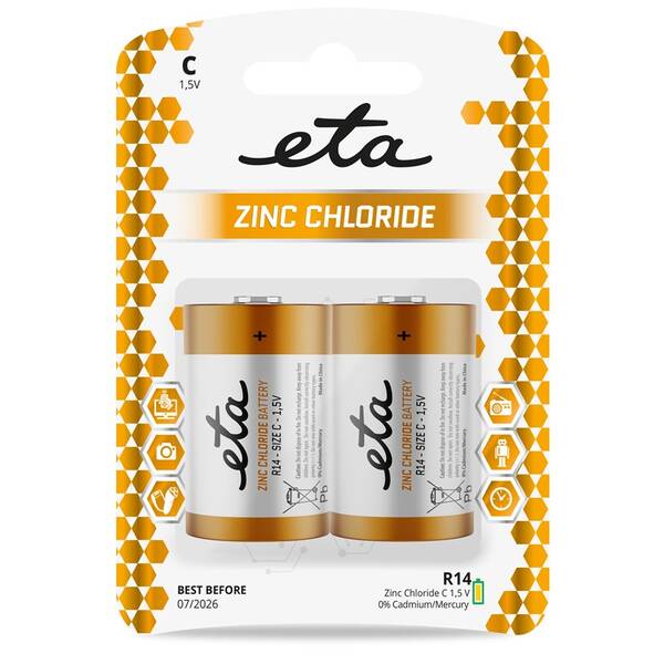 Baterie zinkochloridová ETA C, R14, blistr 2ks 

