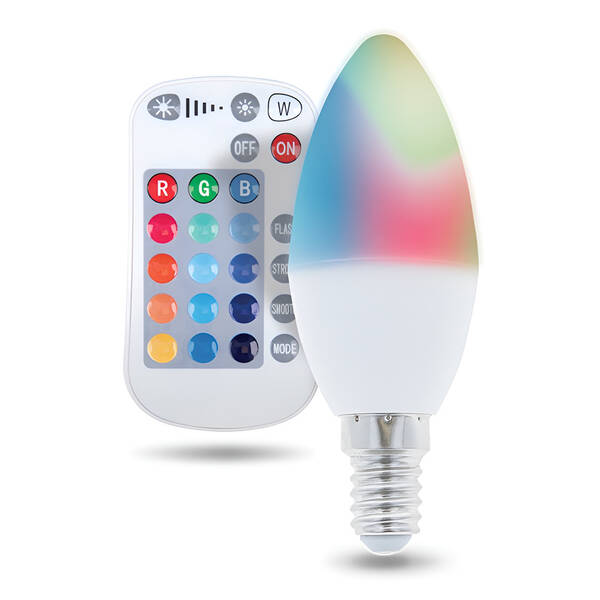 Žárovka LED Forever svíčka, E14 RGB 5W s dálkovým ovládáním 

