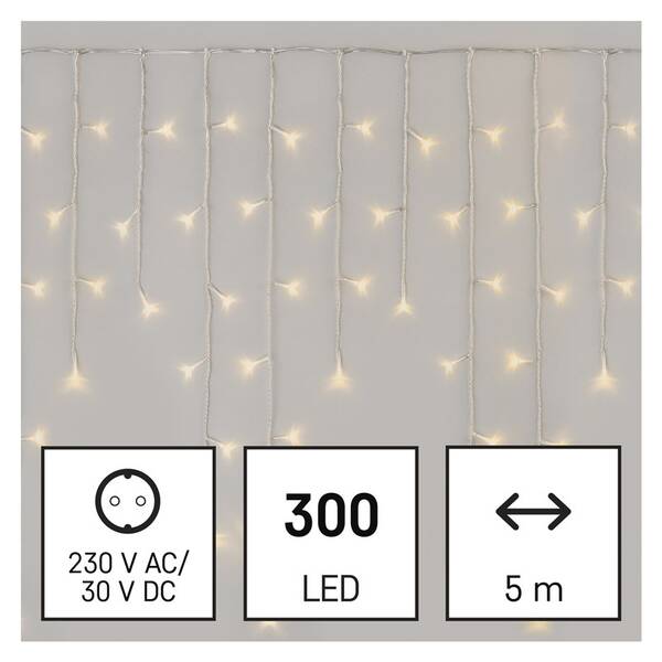 Vánoční osvětlení EMOS 300 LED rampouchy, 5 m, venkovní i vnitřní, teplá bílá, ovladač, programy, časovač 

