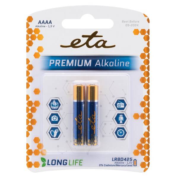 Baterie alkalická ETA AAAA, blistr 2ks 

