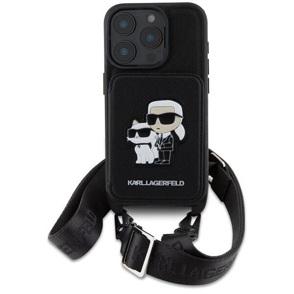 Kryt na mobil Karl Lagerfeld Saffiano Crossbody Karl and Choupette na Apple iPhone 16 Pro černý


